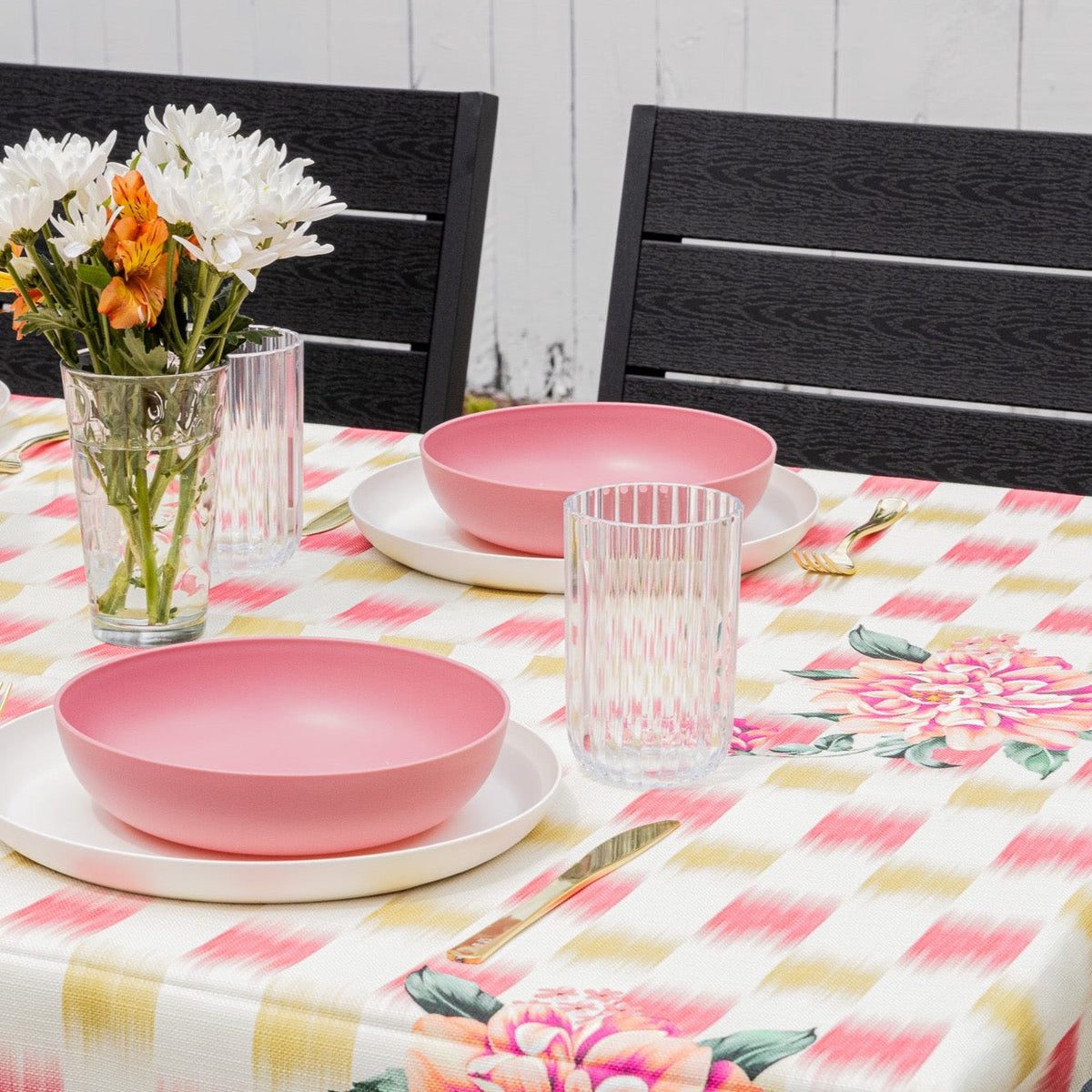 Bermuda Pink Floral Tablecloth Detail 4 | Mode Living at Fig Linens and Home