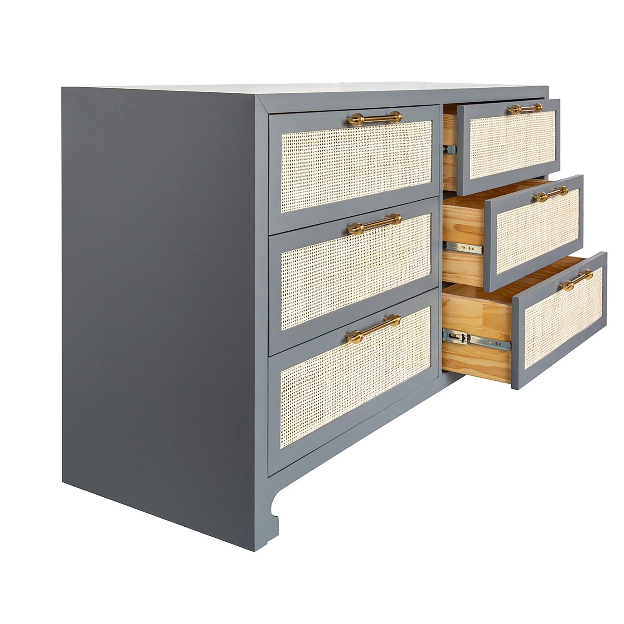 Chest - Carla Gray and Cane Dresser by Worlds Away - Angle View with open drawers shown