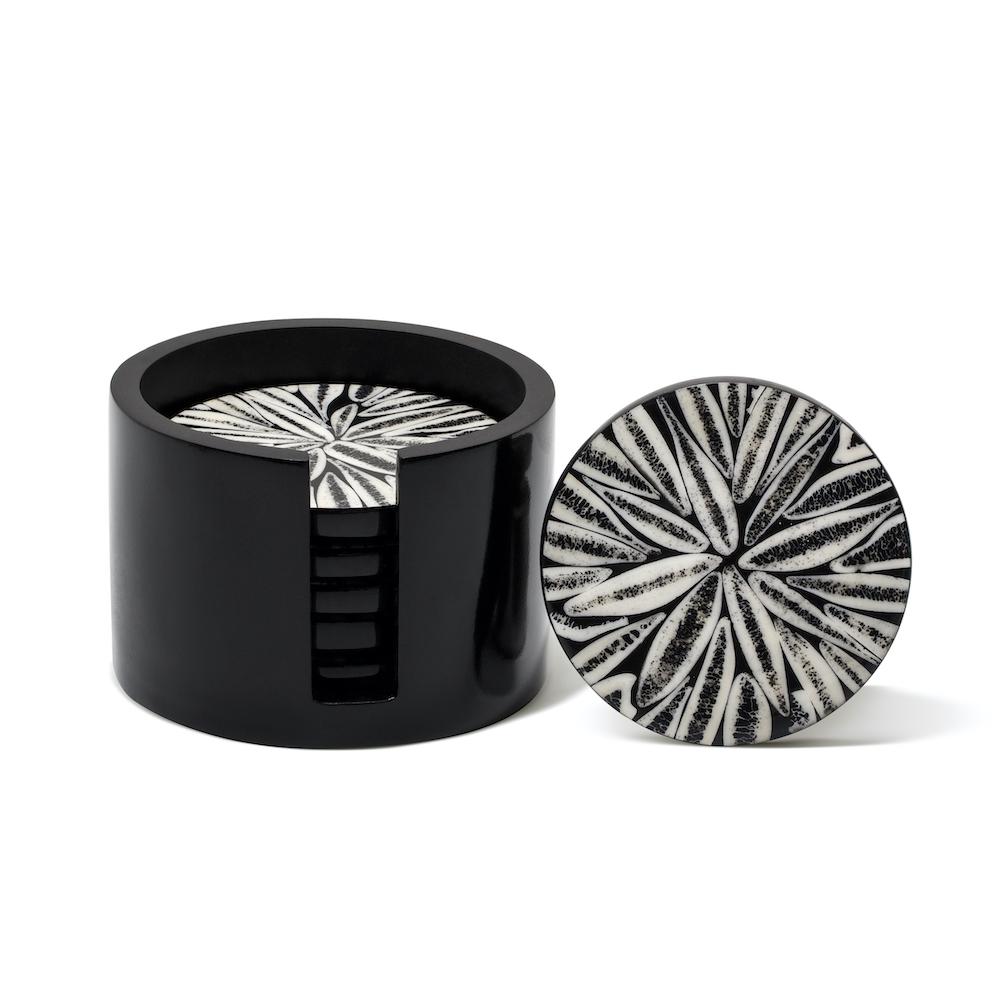 LaDorada Black Almendro Coaster Set - 4.7" x 4.7" x 3.1" Black Almendro at FIG LINENS AND HOME - 1