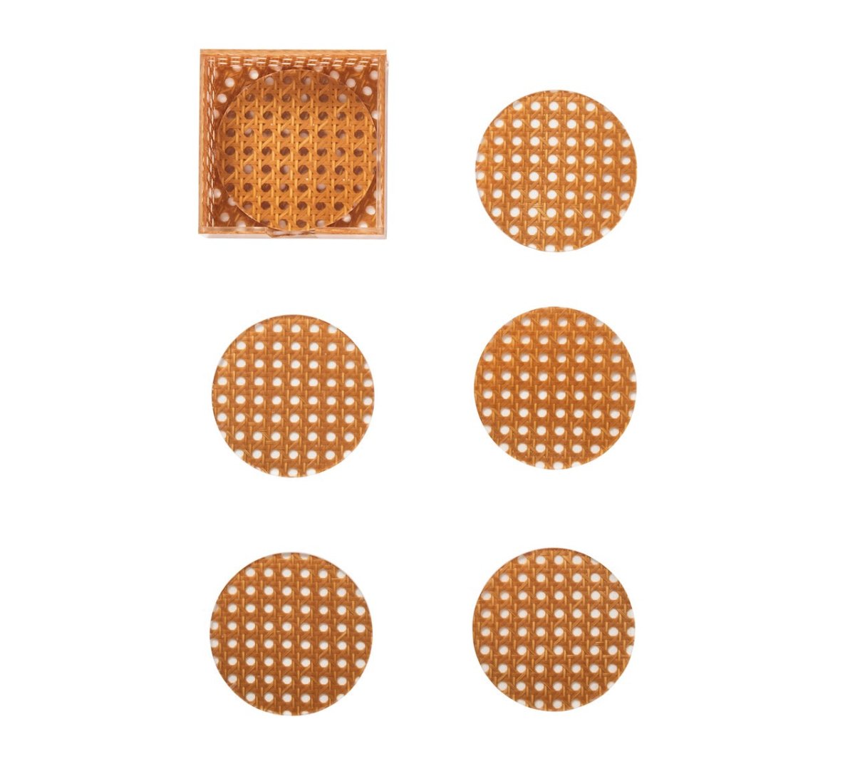 Kim Seybert Reed Coaster in Natural, Set of 6 in a Caddy by Kim Seybert - Natural 5"L x 5"W x 0.1"H at FIG LINENS AND HOME - 2