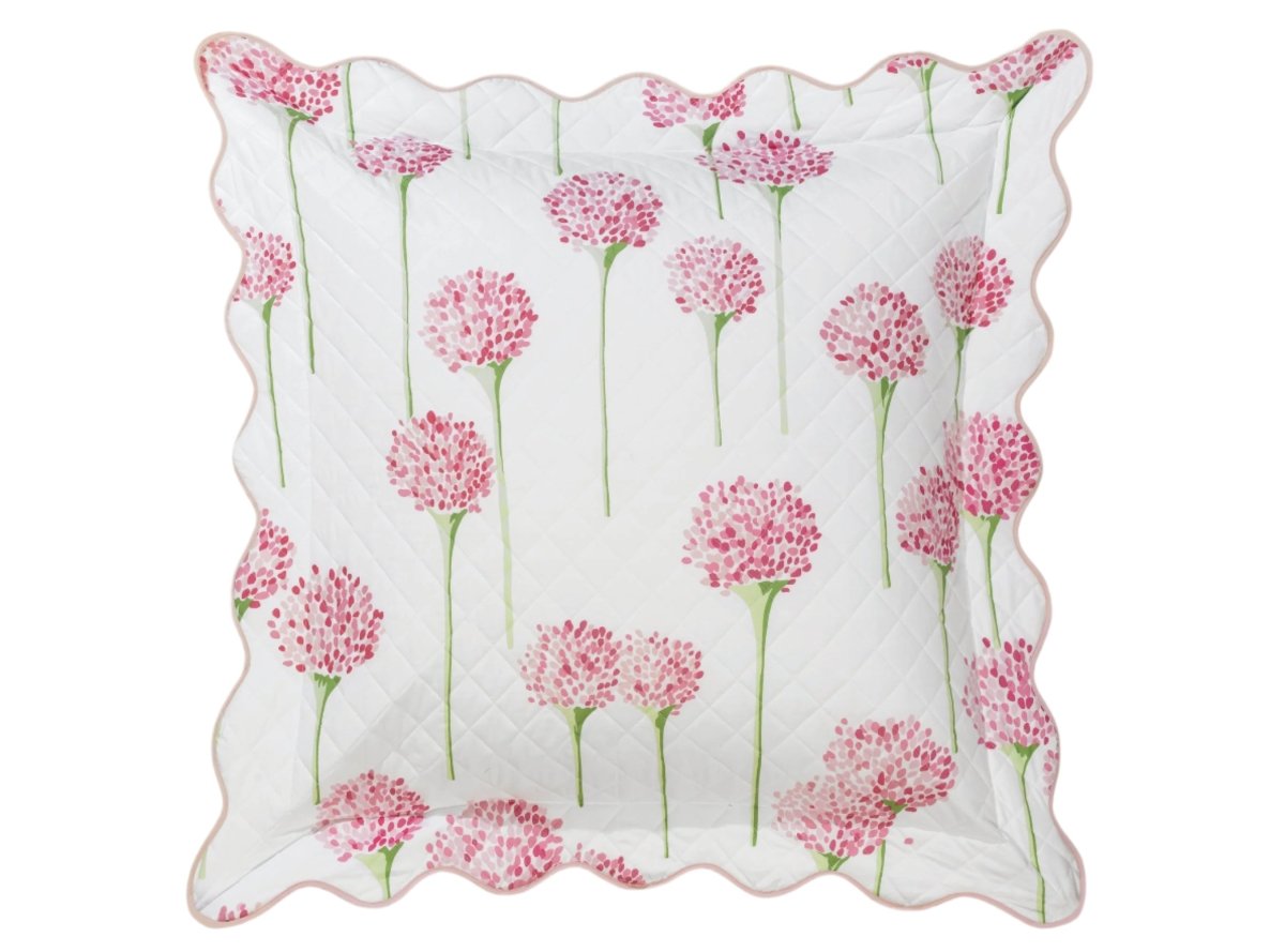 Matouk Charlotte Quilted Euro Sham 27 x 27, 3" flange Peony Pink at Fig Linens and Home - LU26