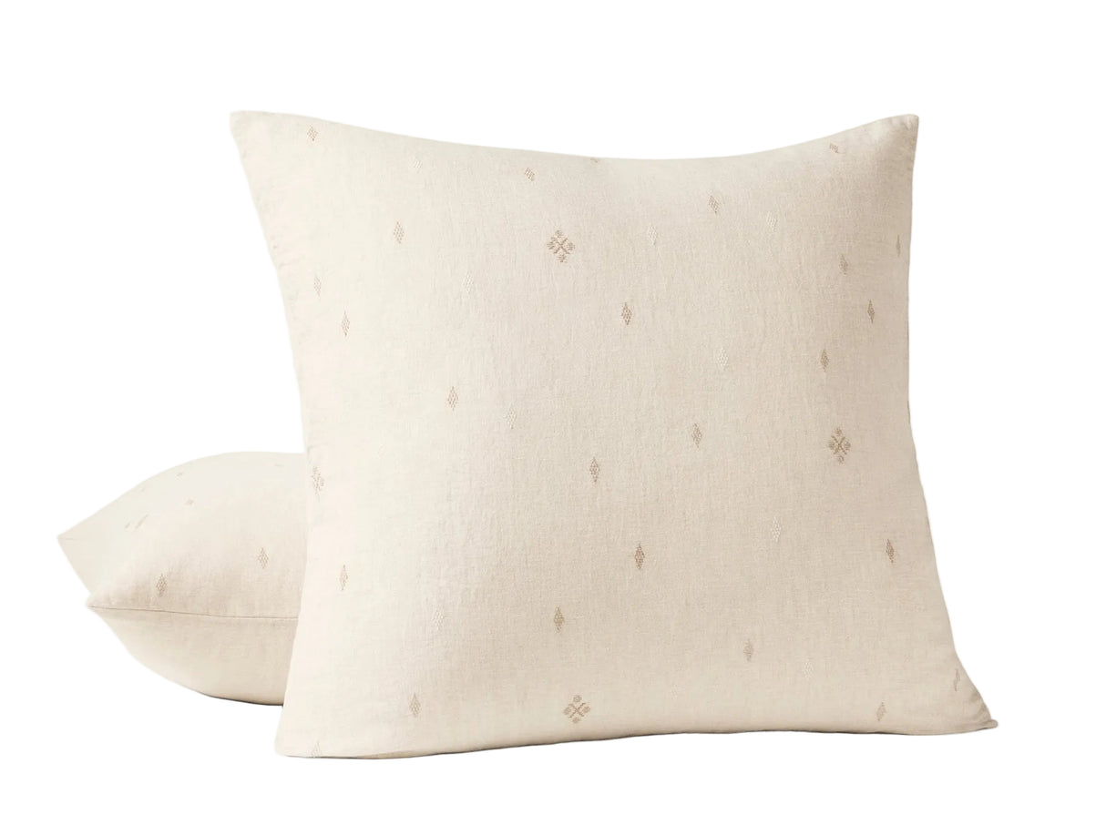 Euro Sham - Coyuchi Cambria Embroidered Organic Linen Natural Chambray Bedding