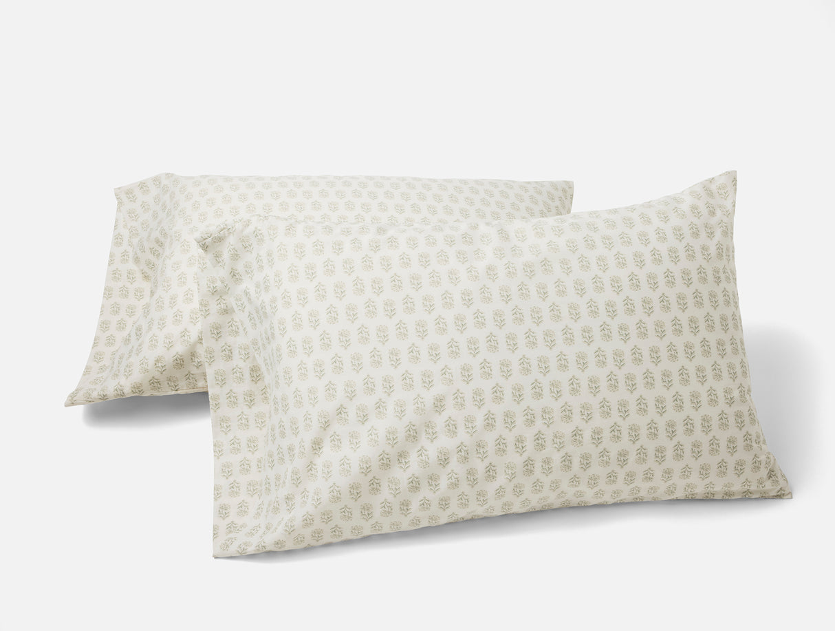 Coyuchi Organic Print Percale Seafoam Chrysanthemum Pillowcases at Fig Linens and Home - View 1