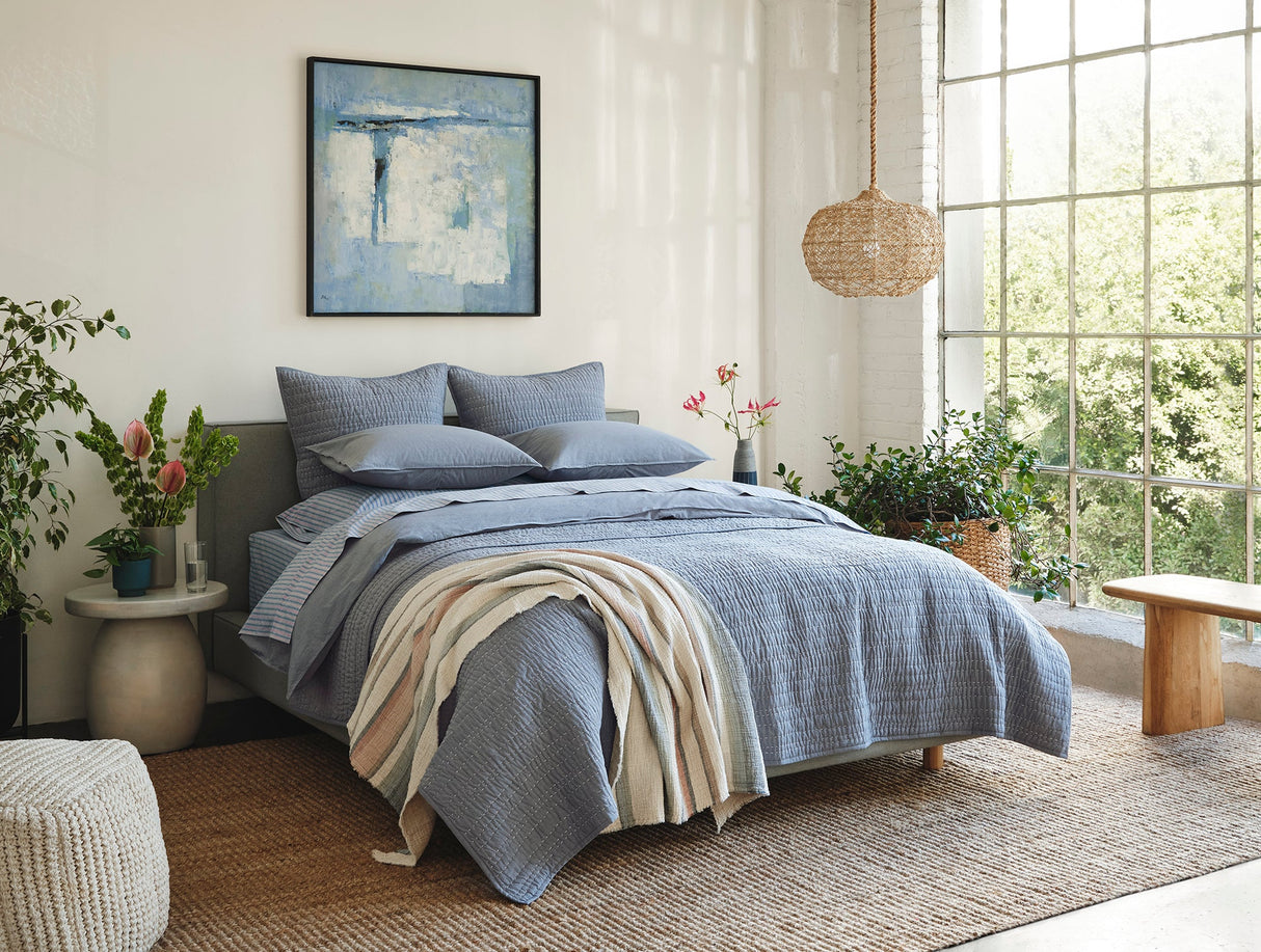 Coyuchi Topanga Dusk Stripe Organic Matelasse Blankets | Fig Linens and Home 1