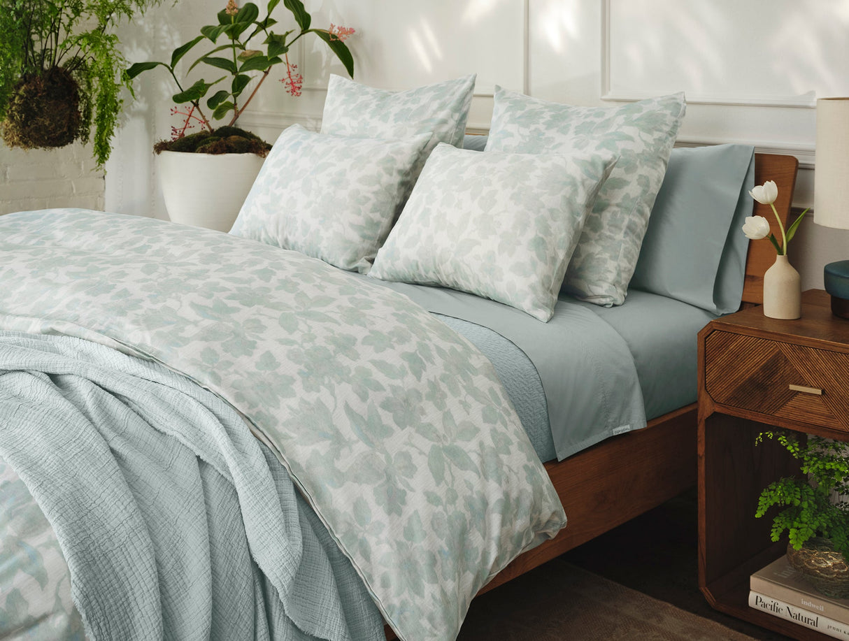 Coyuchi Topanga Tidal Chambray Organic Matelasse Blankets | Lifestyle at Fig Linens and Home