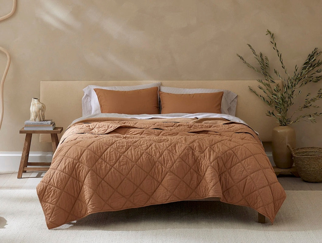 Quilt - Coyuchi Diamond Stitched Ginger Organic Cotton Comforter at Fig Linens and Home