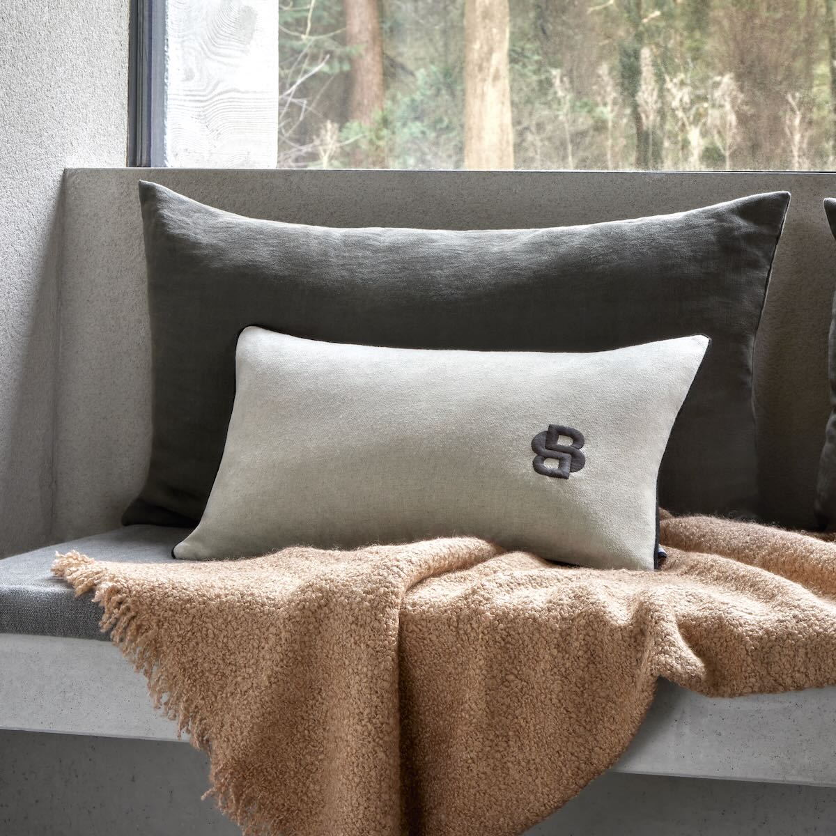 Yves Delorme Hugo Boss Double B Natural Decorative Pillow by Yves Delorme - Decorative Pillow 13 x 22 Double B Natural at FIG LINENS AND HOME - 2