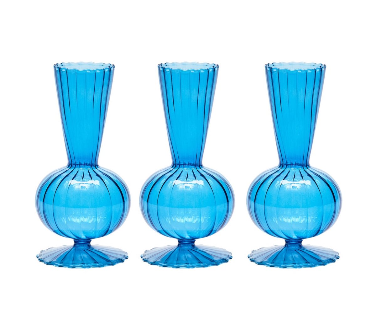 Kim Seybert BUD VASE: TESS S3 - Blue Glass Bud Vases Set at Fig Linens and Home 1