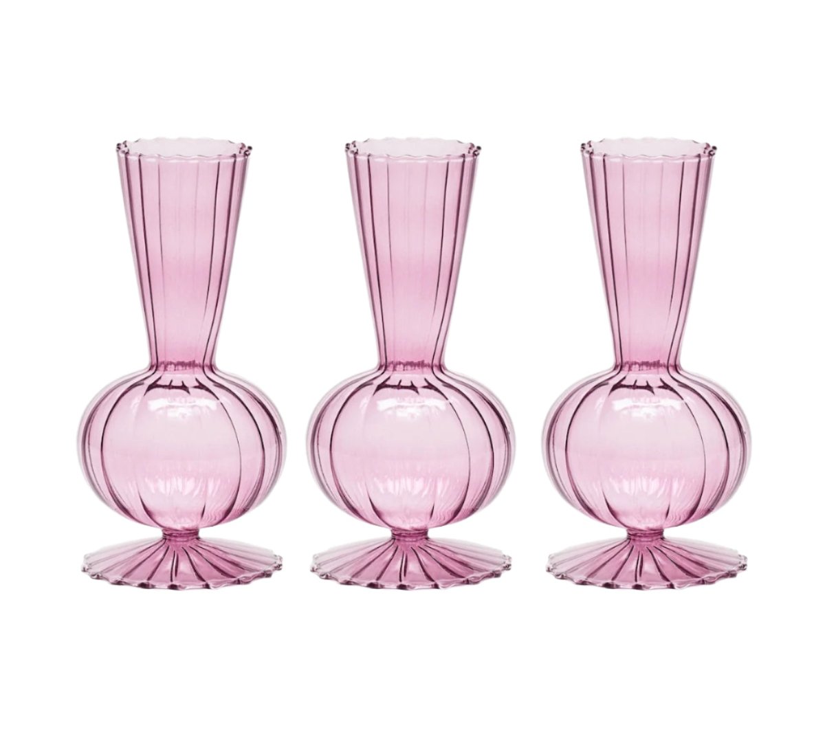 Kim Seybert BUD VASE: TESS S3 - Lavender Violet Glass Bud Vases Set at Fig Linens and Home 1