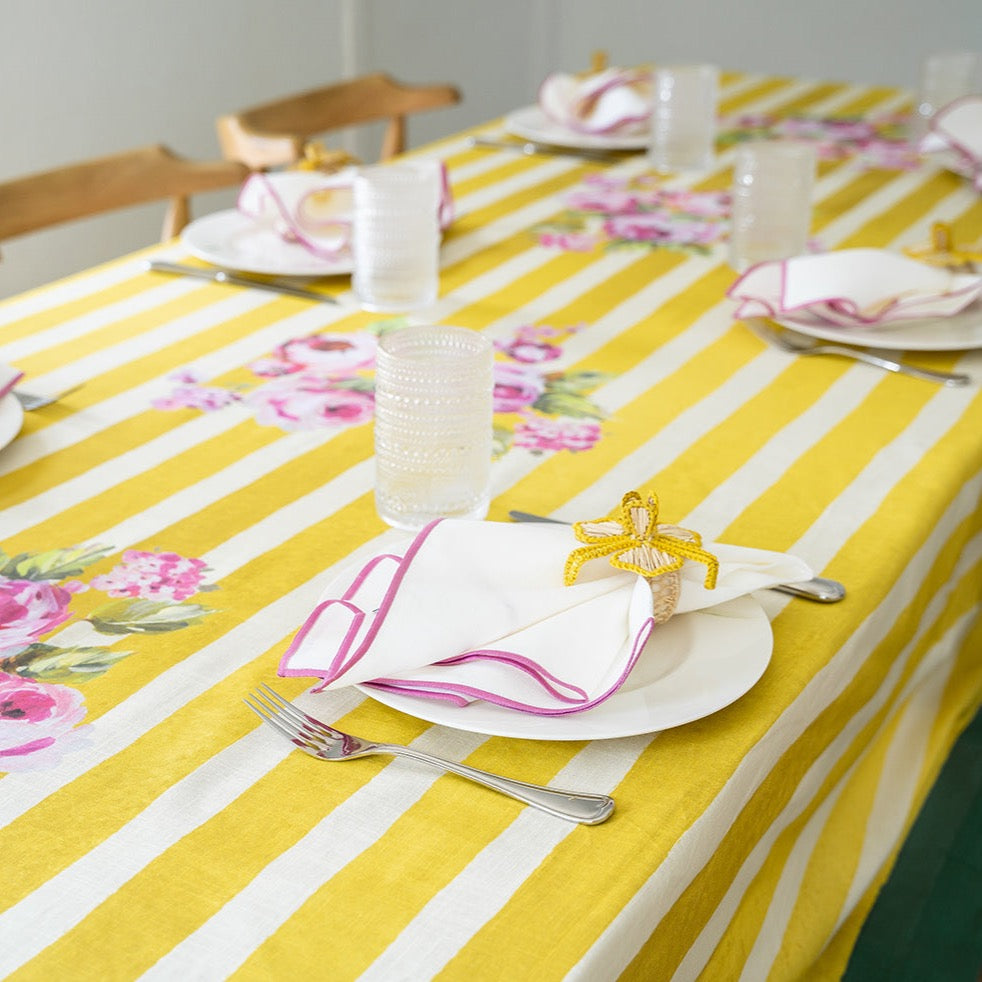 Lily of the Valley Yellow & Green Tablecloth Detail 4 | Mode Living at Fig Linens and Home