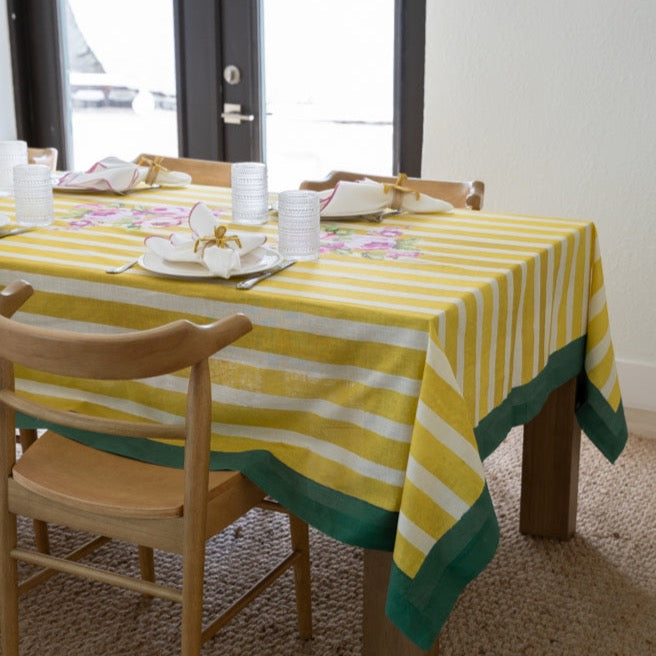 Lily of the Valley Yellow & Green Tablecloth Detail 3 | Mode Living at Fig Linens and Home