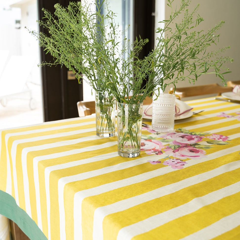Lily of the Valley Yellow & Green Tablecloth Lifestyle | Mode Living at Fig Linens and Home