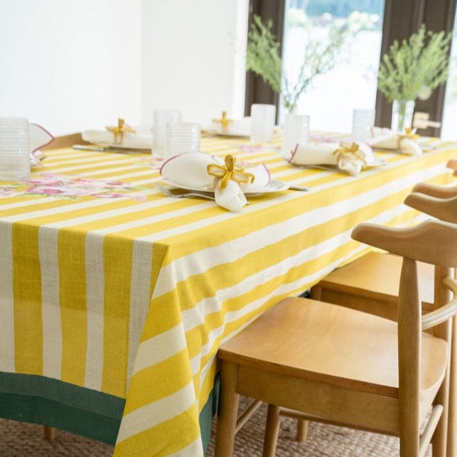 Lily of the Valley Yellow & Green Tablecloth Detail 2 | Mode Living at Fig Linens and Home