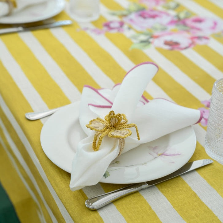Lily of the Valley Yellow & Green Tablecloth Detail 5 | Mode Living at Fig Linens and Home