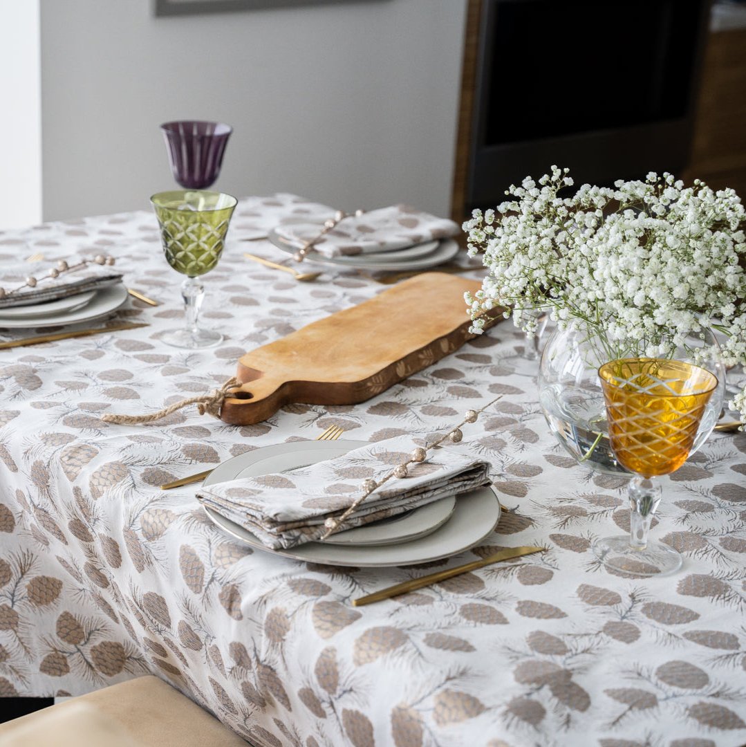 Verbier Bronze Tablecloth Lifestyle | Mode Living at Fig Linens and Home