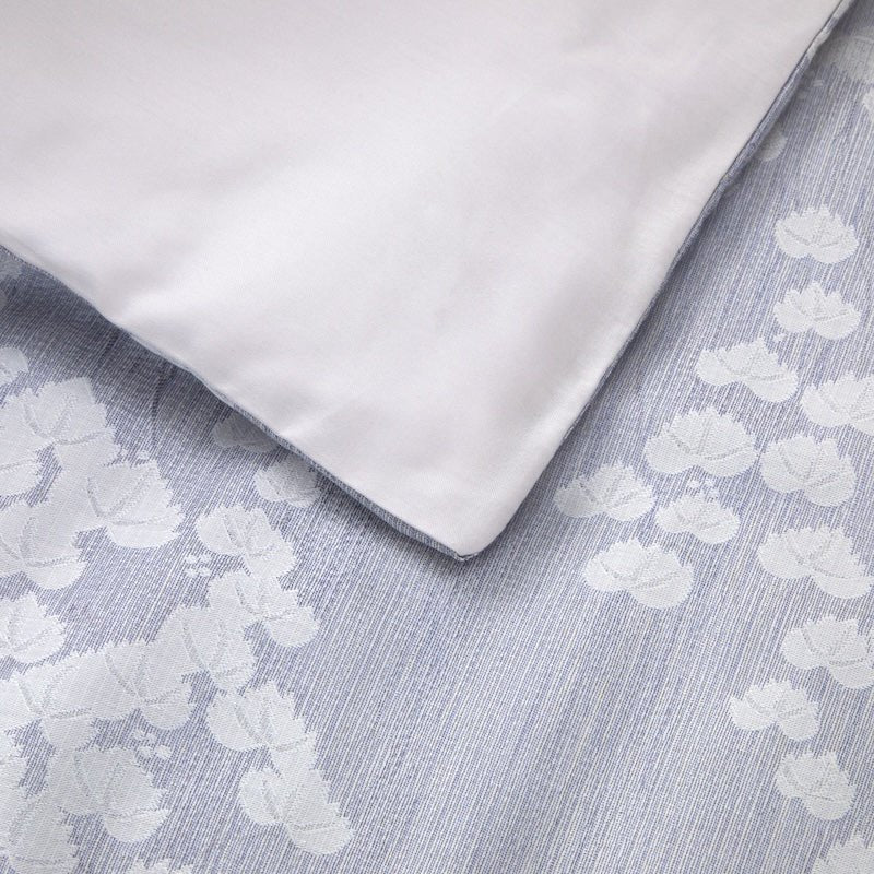 Duvet Details - Reversibe - Yves Delorme Estampe Bedding in Silver and Blue at Fig Linens and Home