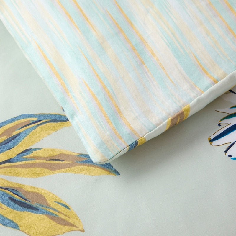 Detail of Duvet Cover - Yves Delorme Tropical Green Bedding - Organic Cotton at Fig Linens and Home