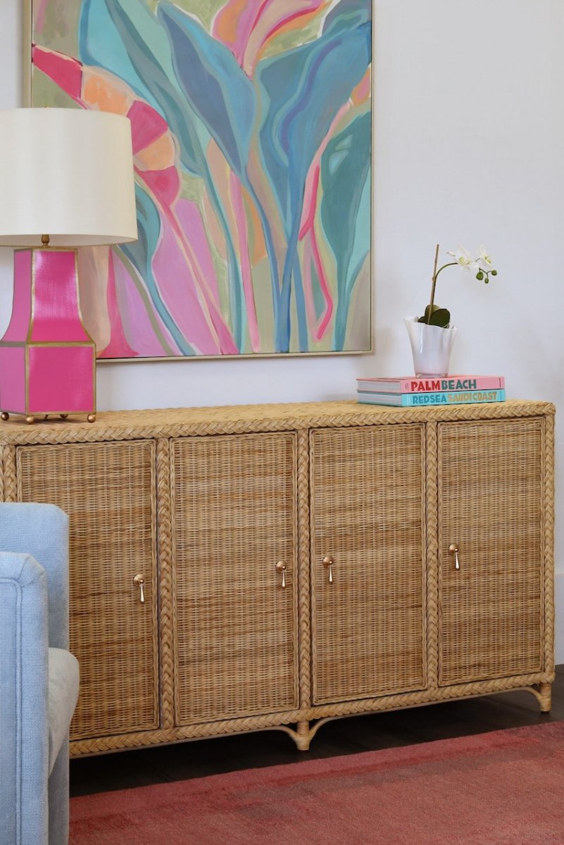 Buffet Table - Evander Rattan Buffet Table by Worlds Away - Lifestyle View