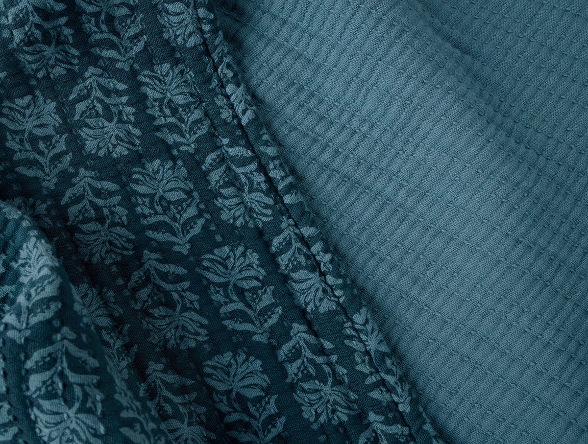 Mirada Organic Matelasse Cerulean Chrysanthemum Coverlet 3 | Coyuchi at Fig Linens and Home