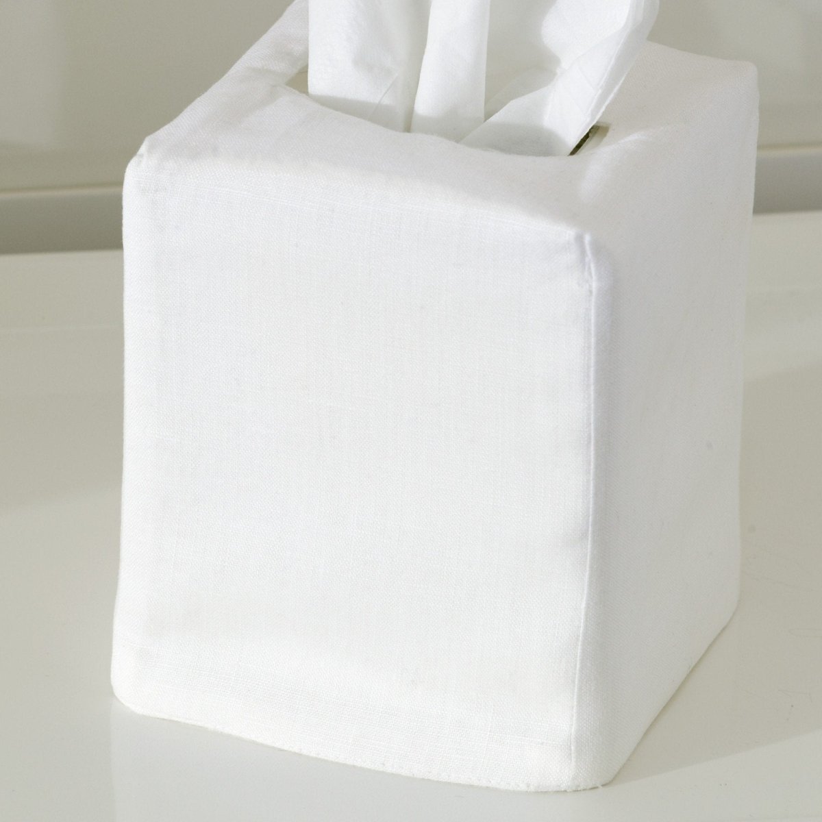 Plain white tissue box cover by Matouk - Fig Linens