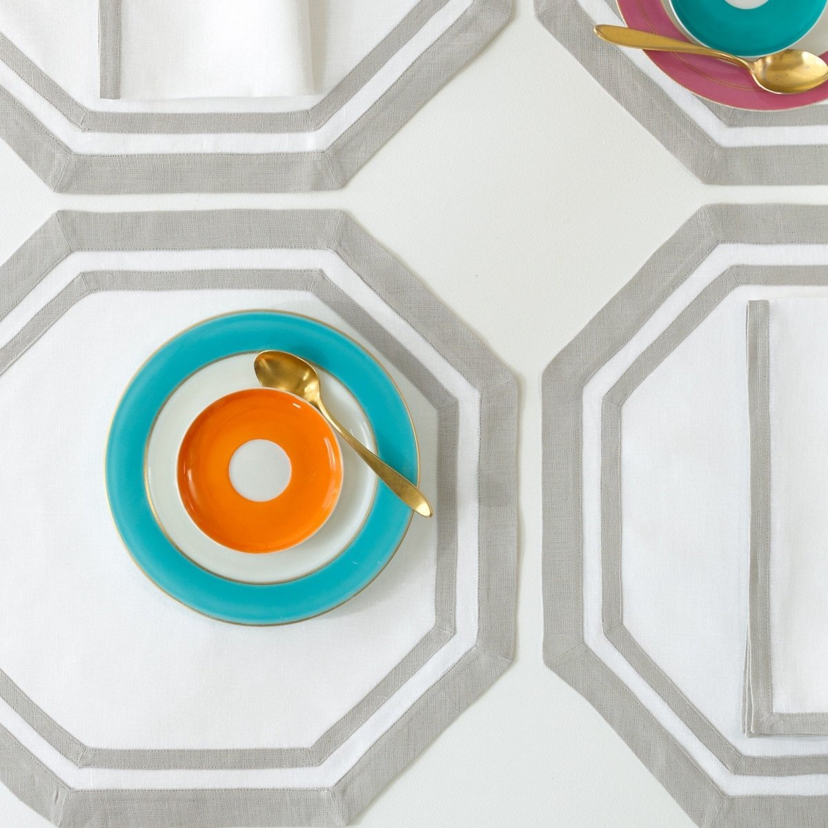 Casual Couture Double Border Octagon Placemats by Matouk at Fig Linens and Home