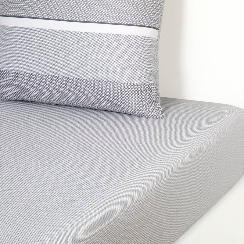 Fitted sheet on bed - Yves Delorme Alton Grey Bedding | Hugo Boss at Fig Linens and Home