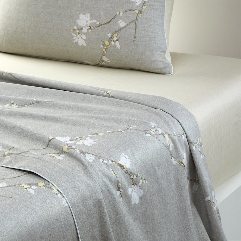 Flat Sheet on Bed - Almond Flowers Bedding - Yves Delorme for Hugo Boss at Fig Linens and Home