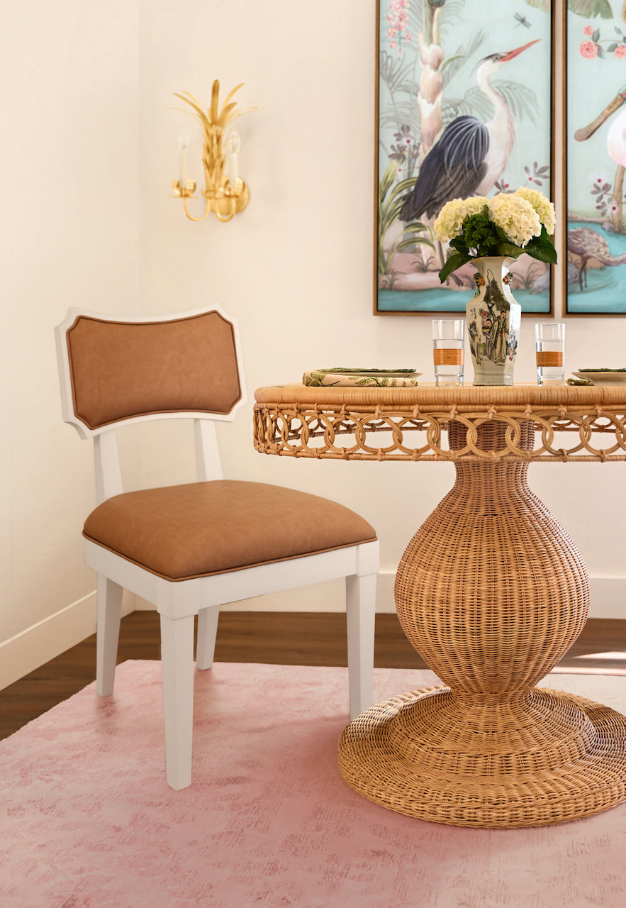 Hayden Camel Dining Chair | Worlds Away Bow Back Chair Lifestyle View 2 at Fig Linens and Home