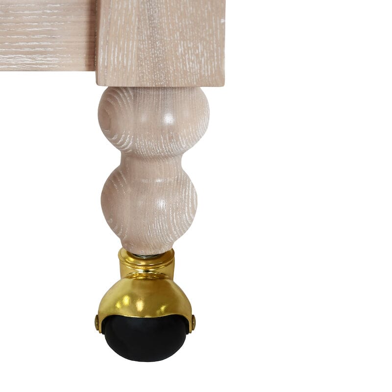 Bar Cart Brass Caster - Isadore Light Cerused Oak Bar Cart by Worlds Away at Fig Linens and Home