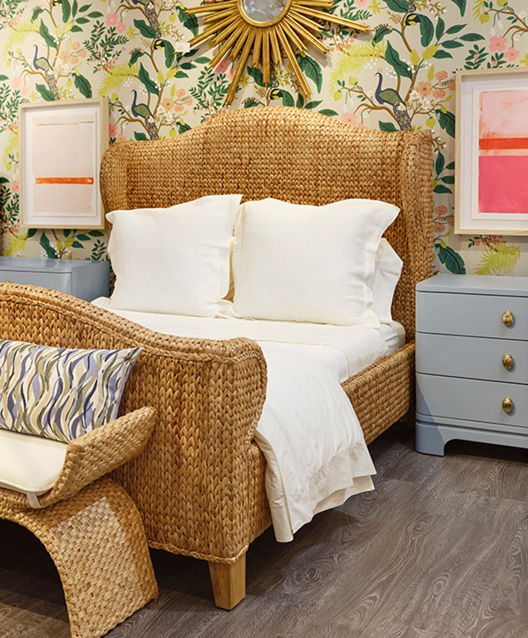 Jovi Queen Bed by Worlds Away at Fig Linens and Home | Coastal Winged Headboard Bed - Lifestyle 2