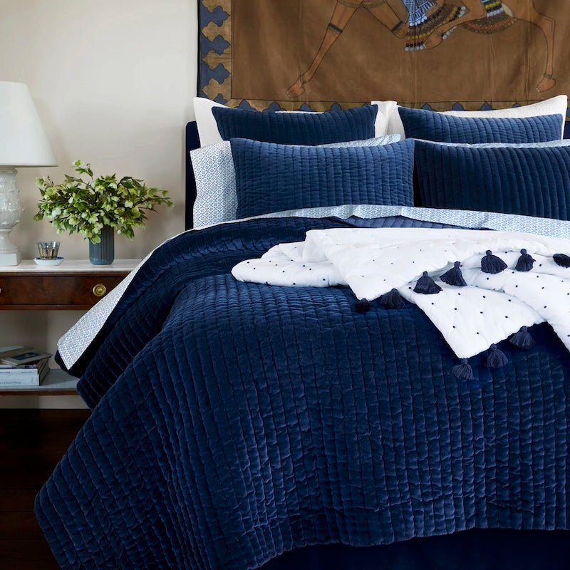 John Robshaw Bedding - Velvet Indigo Quilts at Fig Linens and Home - Lifestyle image 1
