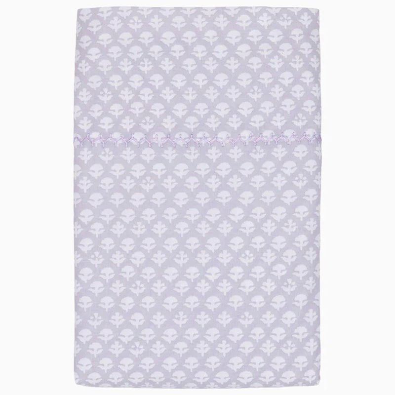 Flat Sheet with Embroidery - John Robshaw Bindi Lavender Sheets | Organic Cotton Bedding