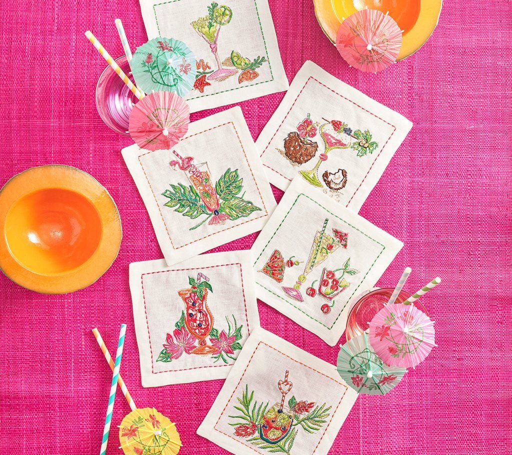 Kim Seybert Tropicana Cocktail Napkins set of 6 in Box - Lifestyle 1