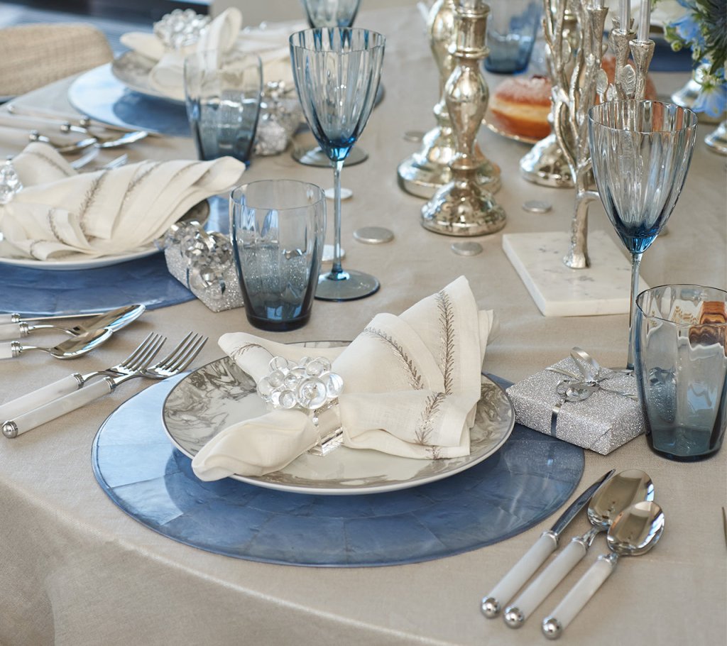 Round Capiz Periwinkle Placemat Detail 4 | Kim Seybert at Fig Linens and Home