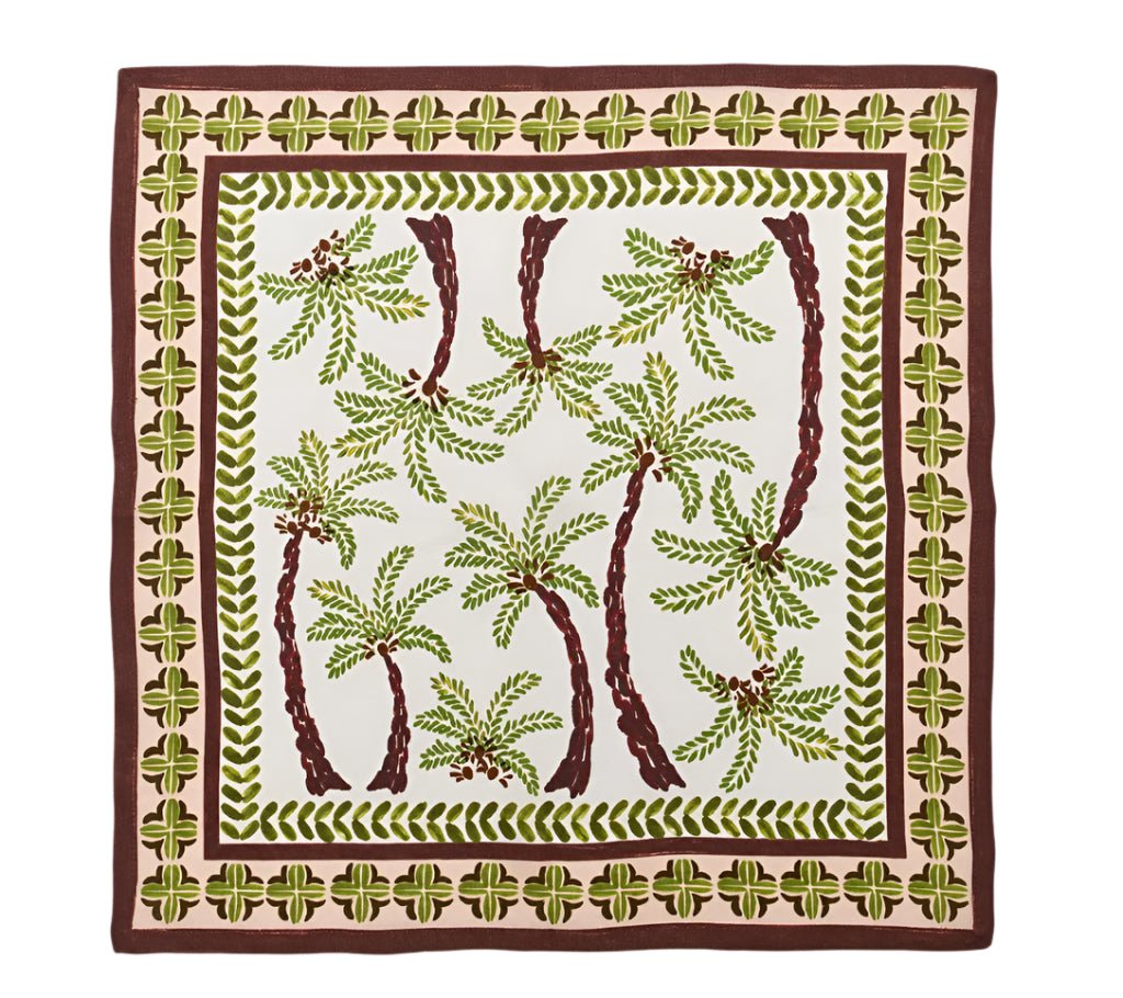 Kim Seybert Oasis Linen Napkins with Palm Trees Open View