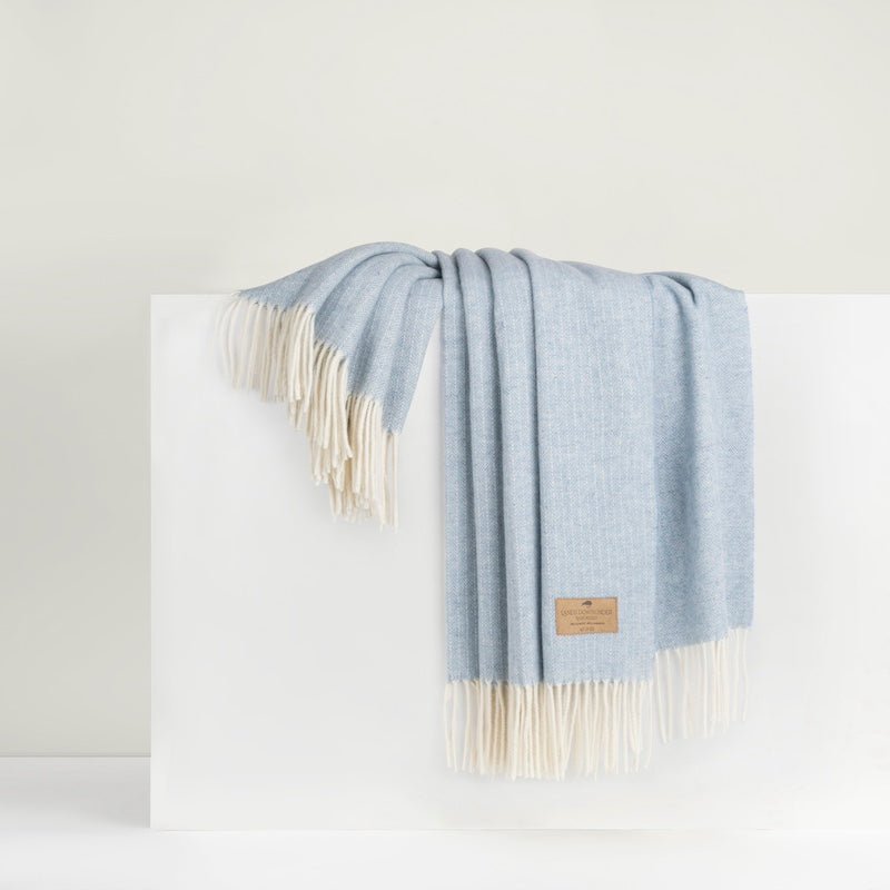 Lands Downunder Blankets - Pinstripe Cashmere Throw in Sky Blue