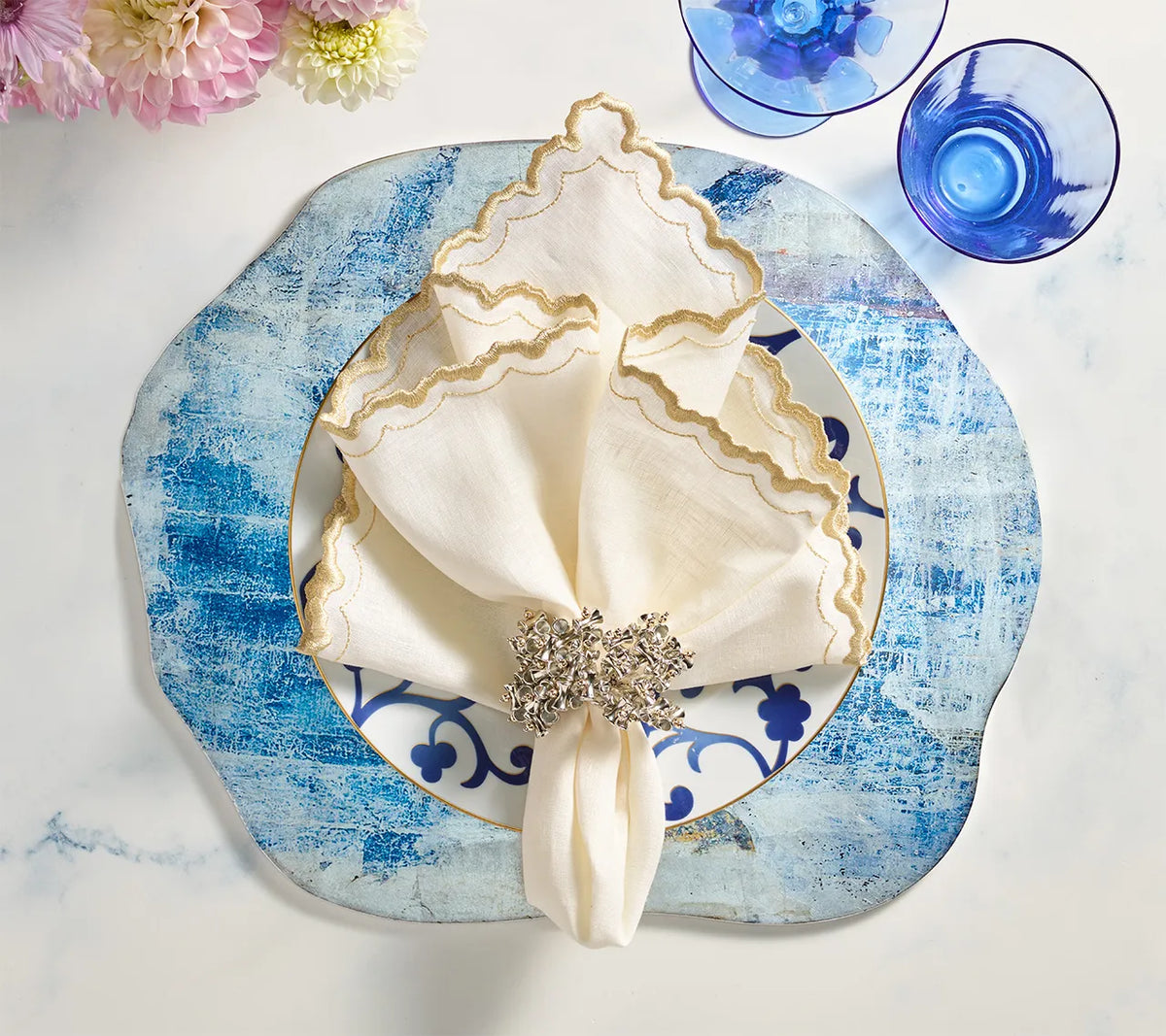 Lazul Blue & Gray Placemat Detail 9 | Kim Seybert at Fig Linens and Home