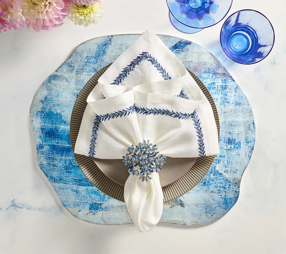 Lazul Blue & Gray Placemat Detail 11 | Kim Seybert at Fig Linens and Home