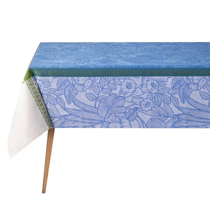 escapade tropicale blue tablecloth by le jacquard français