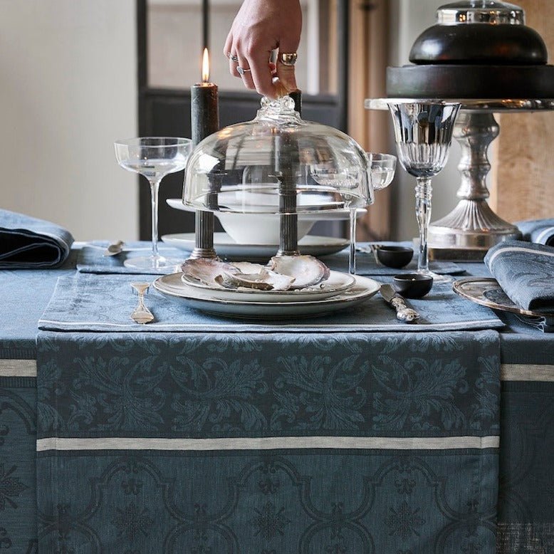 Runner on Table - Armoiries Cerulean Blue Table Linens by Le Jacquard Français