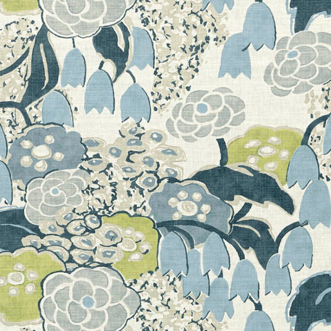 Swatch of Laura Fabric in Blue - Legacy Linens Bedding Swatch - Anna French Thibaut Fabric