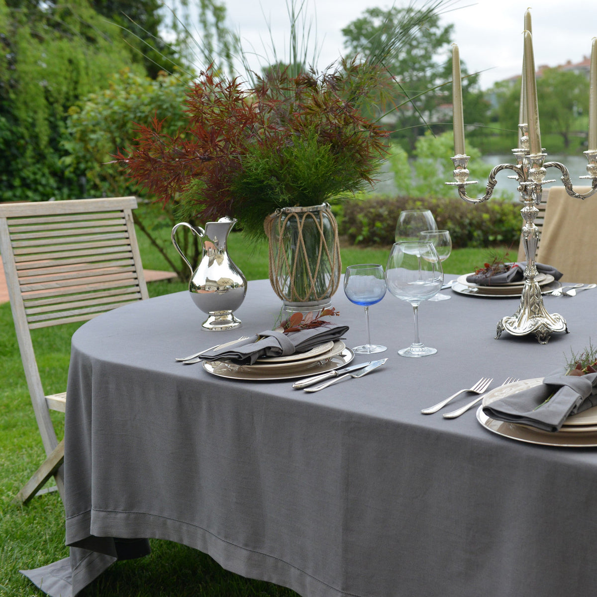Lima Charcoal Tablecloth Detail 2 | Mode Living at Fig Linens and Home