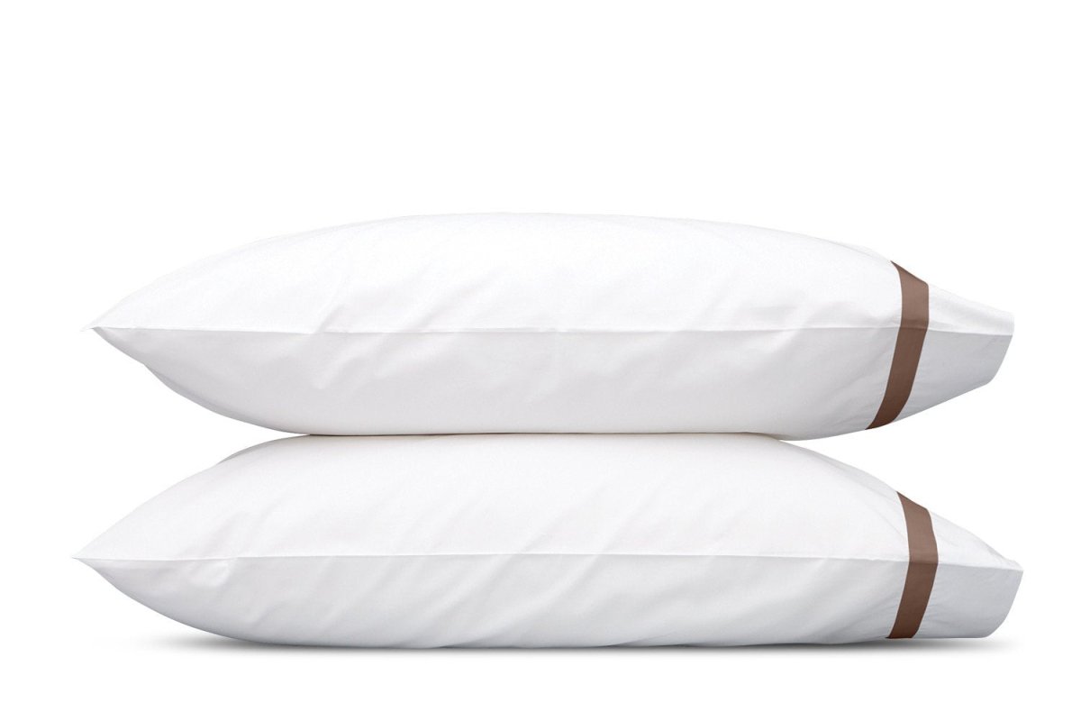 Lowell Mocha Pillowcases | Matouk Percale Bedding at Fig Linens and Home