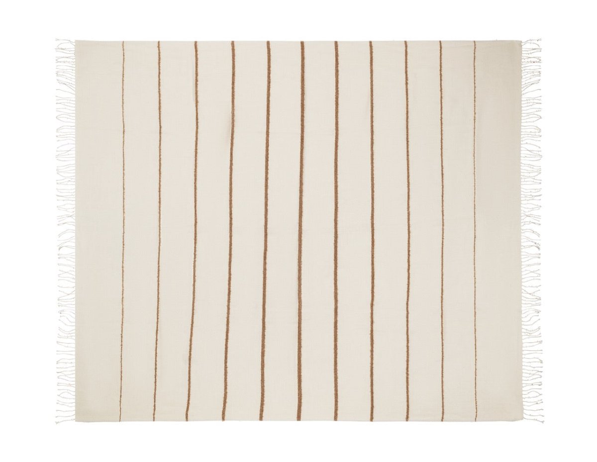 Throw Blanket - Amelia Stripe Parchment Throw by Matouk - Open Full View