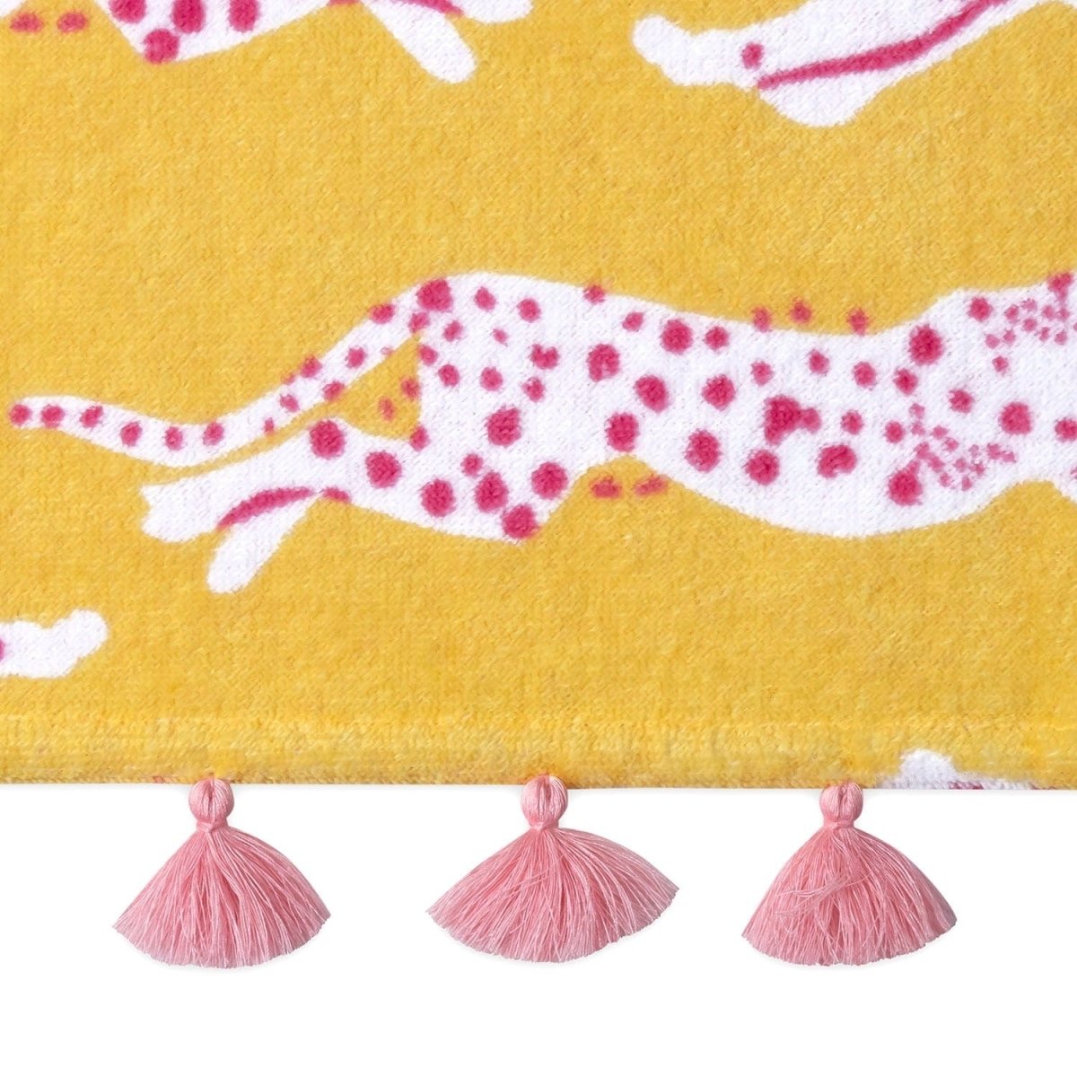 Matouk Schumacher Beach Towel - Lemonade Swatch - Leaping Leopard Towel at Fig Linens and Home