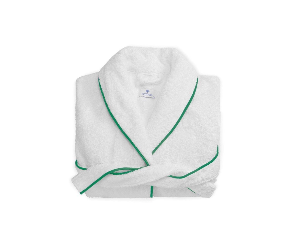 Cairo Robe in White with Palm Green Tape | Matouk Robes at Fig Linens and Home