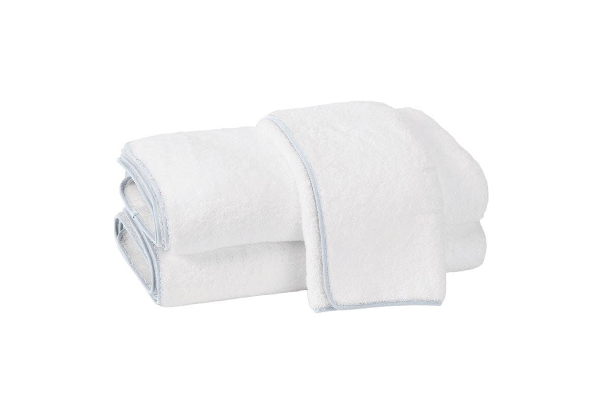 Cairo Towels in White with Light Blue by Matouk | Fig Linens and Home Westport CT