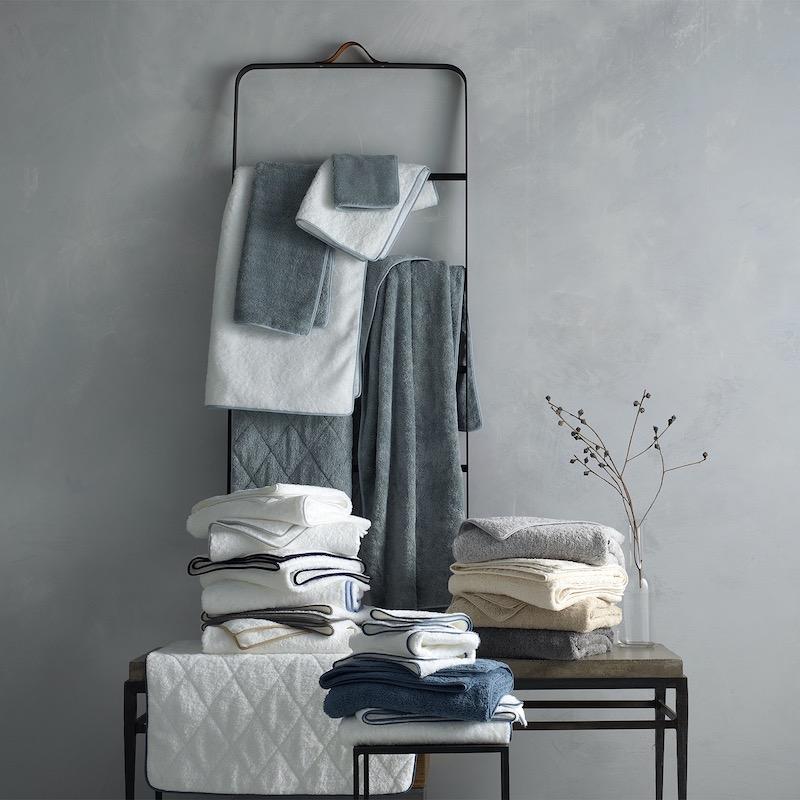 Matouk Cairo Towels with Straight Piping by Matouk - Bath Towel 30x52 White with Azure at FIG LINENS AND HOME - 1