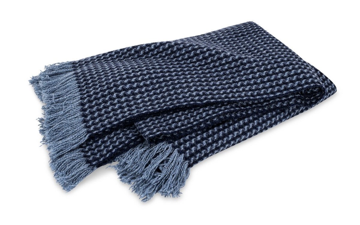 Matouk Cashmere Throw - Cleo Marine Oversized Throw Blanket with Fringe