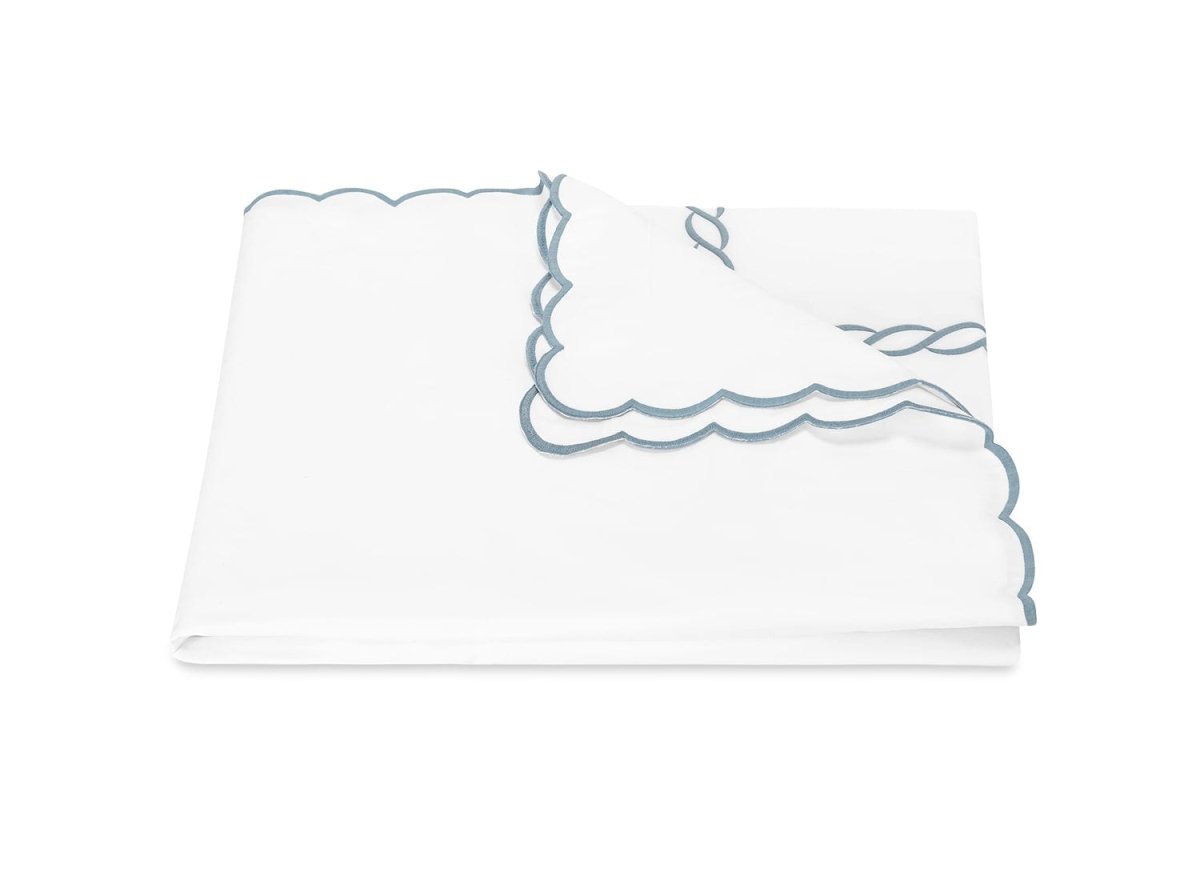 Duvet Cover - Matouk Classic Chain Scallop Hazy Blue Linens & Bedding at Fig Linens and Home